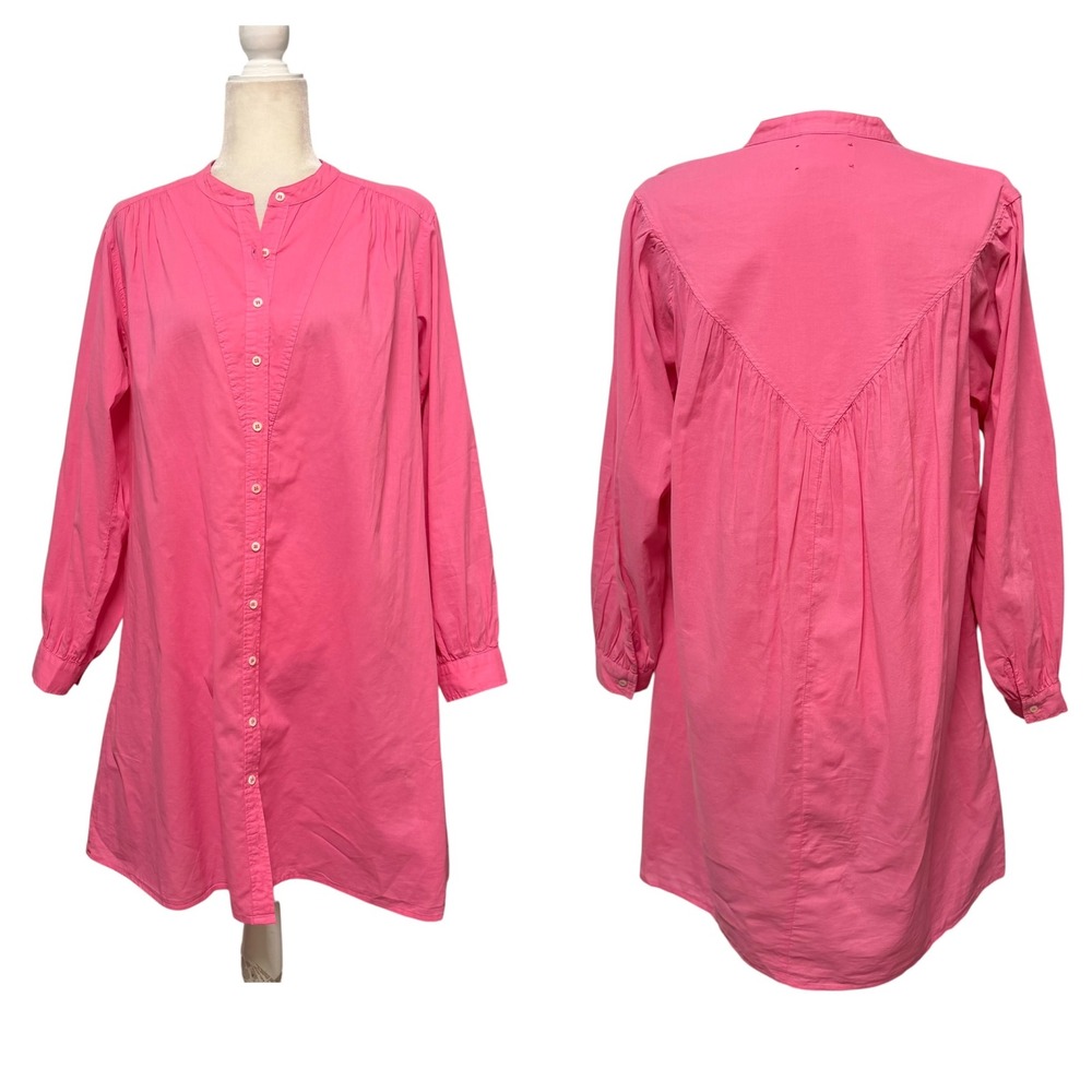 Xirena Shirt Dressโ Womens S Pink Cotton Button Front Long Sleeve Pockets Boho